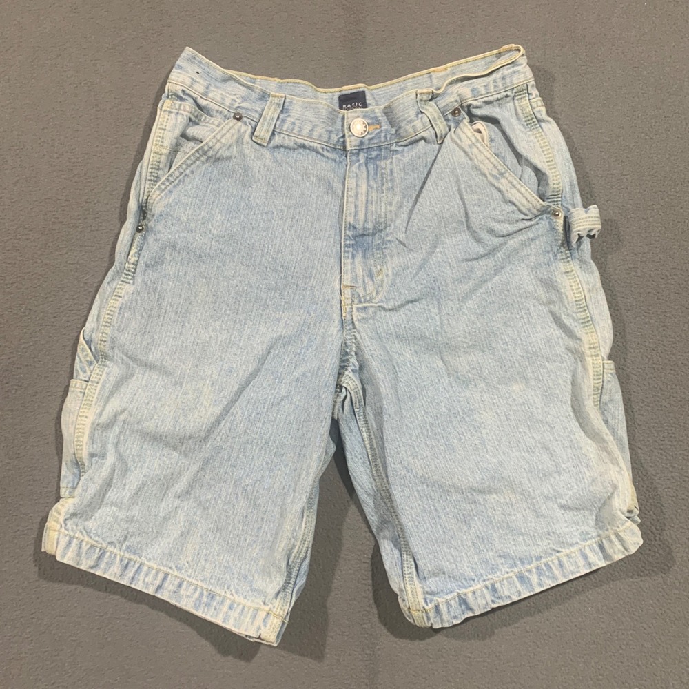 Y2K Basic Editions Mens 30‎ Light Wash Carpenter Denim Shorts Blue Utility